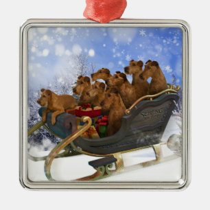 Irish Terriers Sleigh Ride Metal Tree Decoration