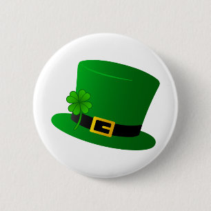 Irish Top Hat with Shamrock 6 Cm Round Badge