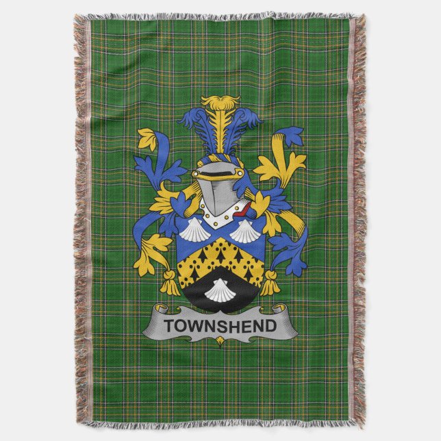  Irish Townshend or Townsend Coat of Arms Family C Throw Blanket (Front Vertical)