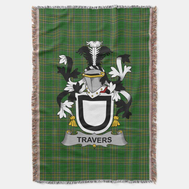  Irish Travers Coat of Arms Family Crest Ireland Throw Blanket (Front Vertical)