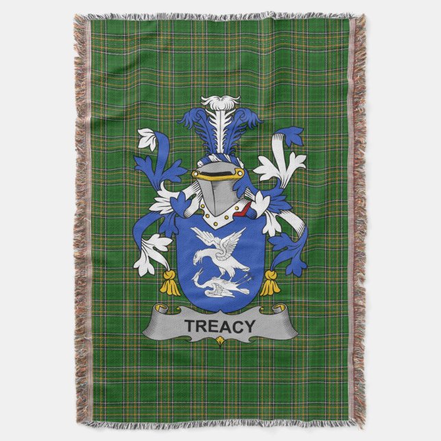  Irish Treacy or Tracy Coat of Arms Family Crest I Throw Blanket (Front Vertical)