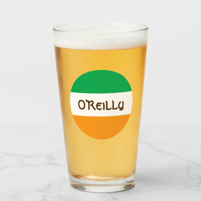 Irish Tricolour Flag and Name St Patricks Day Beer Glass (Front Filled)
