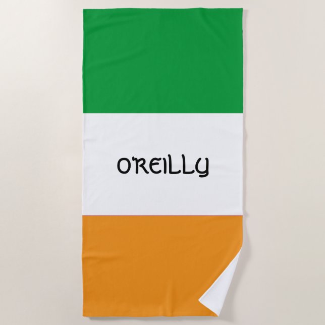 Irish Tricolour Flag of Ireland with Name Beach Towel (Front)