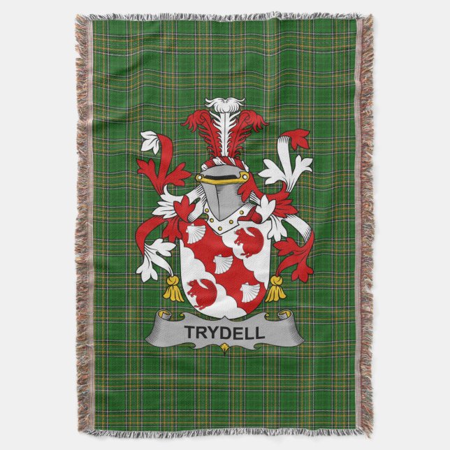  Irish Trydell Coat of Arms Family Crest Ireland Throw Blanket (Front Vertical)