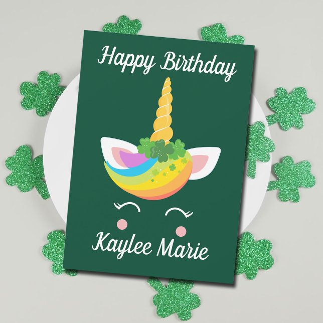 Irish Unicorn Girl Cute Custom Happy Birthday Card (Creator Uploaded)