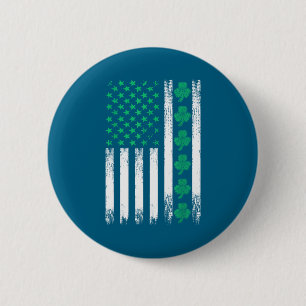 Irish Us American Flag Clovers St Patricks Shamroc 6 Cm Round Badge