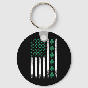 Irish Us American Flag Clovers St Patricks Shamroc Key Ring
