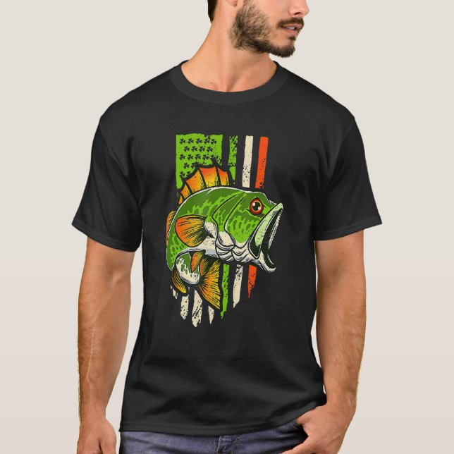 Irish US American Flag Fishing Fish St Patricks Da T-Shirt (Front)