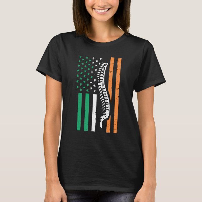 Irish Us Flag Spine St Patricks Day Patriotic Chir T-Shirt (Front)