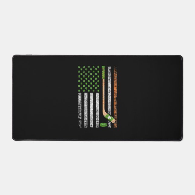 Irish USA Flag Leprechaun Lucky Hockey St. Patrick Desk Mat (Front)