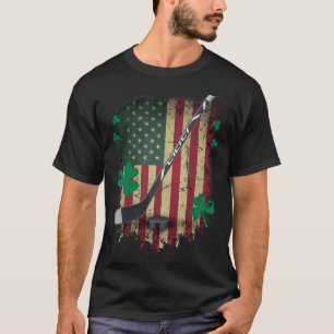 Irish Usa Flag Leprechaun Lucky Hockey St. Patrick T-Shirt