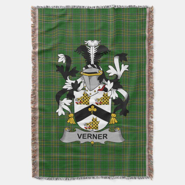  Irish Verner Coat of Arms Family Crest Ireland Throw Blanket (Front Vertical)