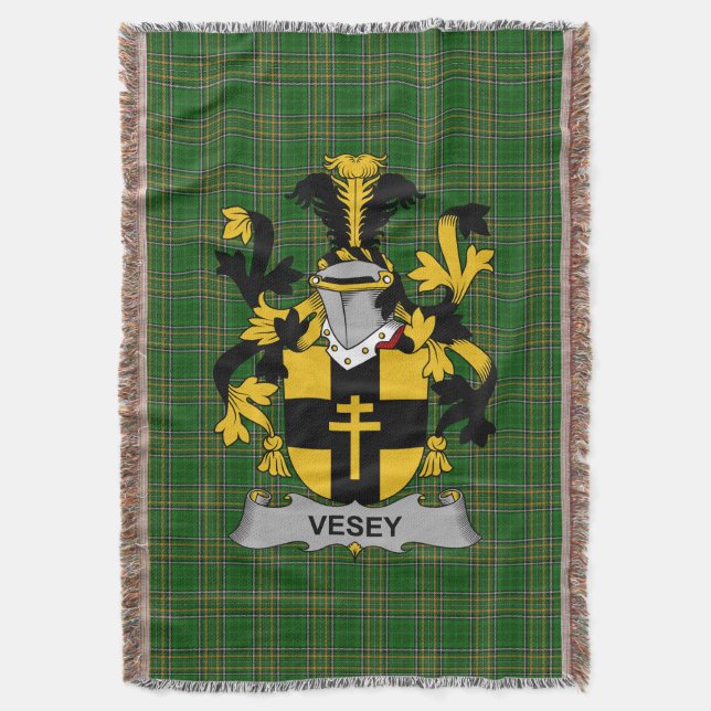  Irish Vesey Coat of Arms Family Crest Ireland Throw Blanket (Front Vertical)