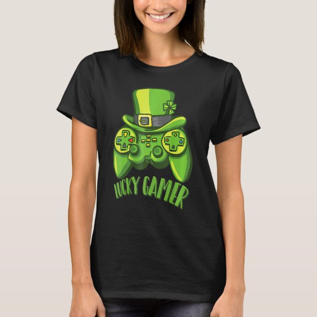 Irish Video Game Controller Gamer Shamrock St Patr T-Shirt (Front)