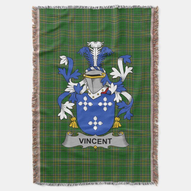  Irish Vincent Coat of Arms Family Crest Ireland Throw Blanket (Front Vertical)