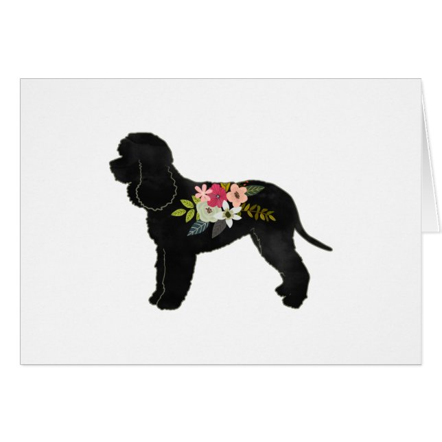 Irish Water Spaniel Boho Floral Silhouette Card (Front Horizontal)