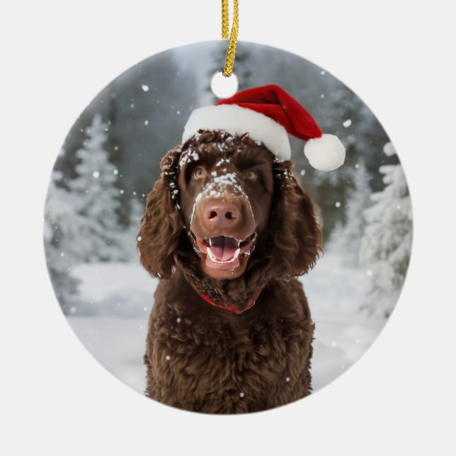 Irish Water Spaniel Dog Christmas Keepsake Ceramic Tree Decoration (Front)