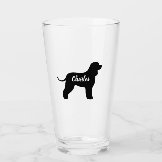 Irish Water Spaniel Dog Silhouette Personalised Glass (Front)