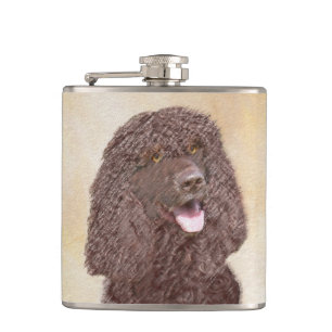 Irish Water Spaniel Painting - Original Dog Art Hip Flask