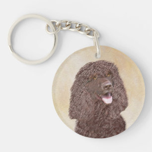 Irish Water Spaniel Painting - Original Dog Art Key Ring