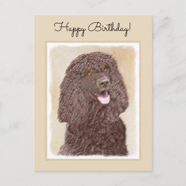 Irish Water Spaniel Painting - Original Dog Art Postcard (Front)