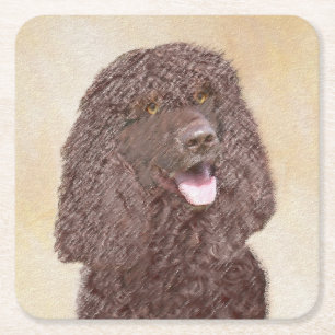 Irish Water Spaniel Painting - Original Dog Art Square Paper Coaster