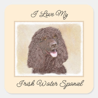 Irish Water Spaniel Painting - Original Dog Art Square Sticker