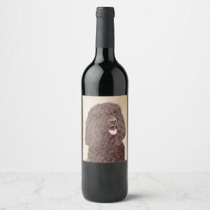 Irish Water Spaniel Painting - Original Dog Art Wine Label