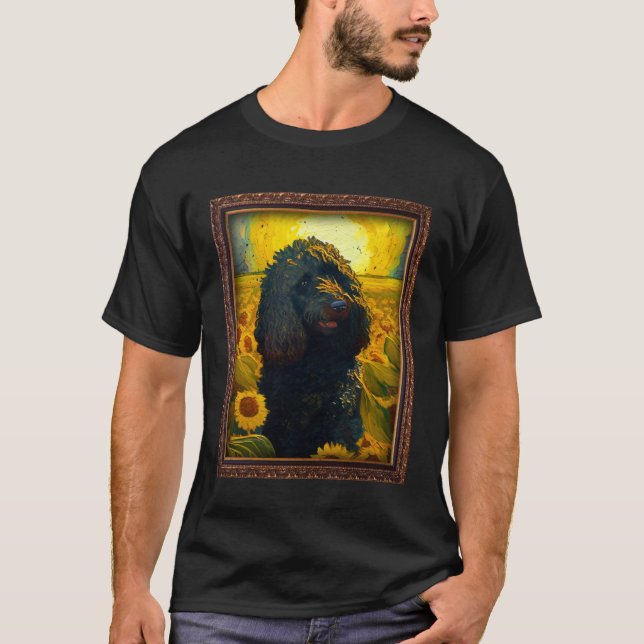 Irish Water Spaniel Painting Sunflower Flower Mum  T-Shirt (Front)
