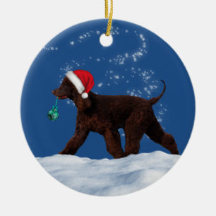 Irish Water Spaniel Santa Christmas Ornament