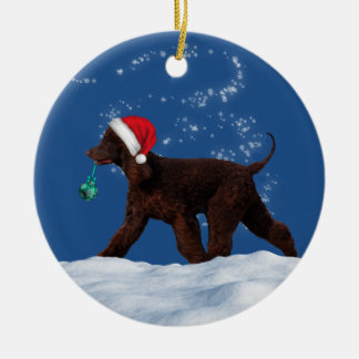 Irish Water Spaniel Santa Christmas Ornament