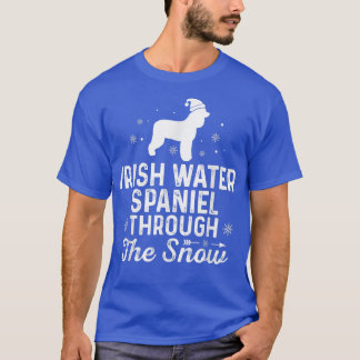IRISH WATER SPANIEL through the snow Funny Christm T-Shirt