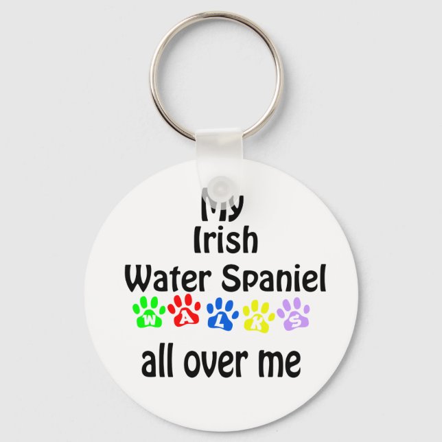 Irish Water Spaniel Walks Design Key Ring (Front)