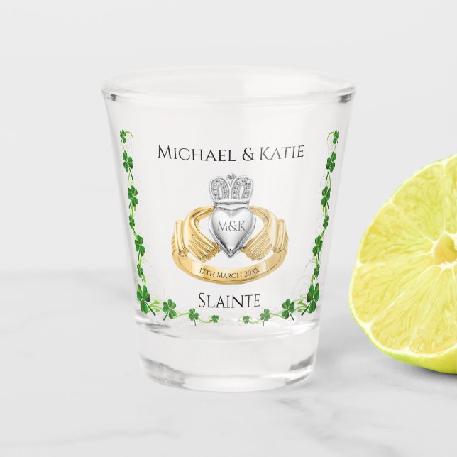 Irish Wedding Claddagh Ring Shot Glass (Front)