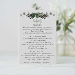 Irish Wedding Details Green Roses Floral Skulls  Enclosure Card