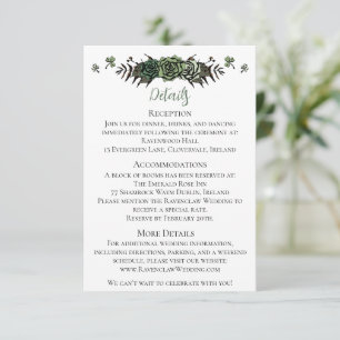 Irish Wedding Details Green Roses Floral Skulls  Enclosure Card