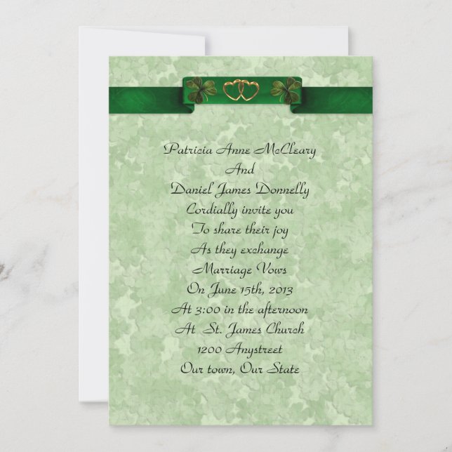 Irish wedding Invitation elegant shamrocks (Front)