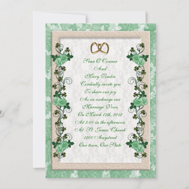 Irish Wedding invitation shamrocks and roses (Front)