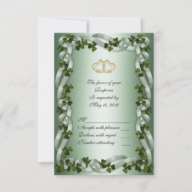 Irish wedding RSVP card shamrocks (Front)