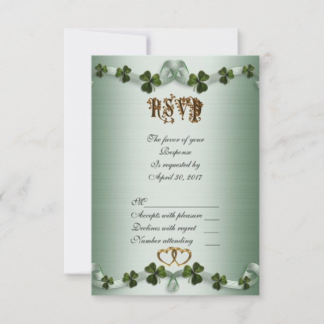 Irish wedding RSVP shamrocks Card (Front)
