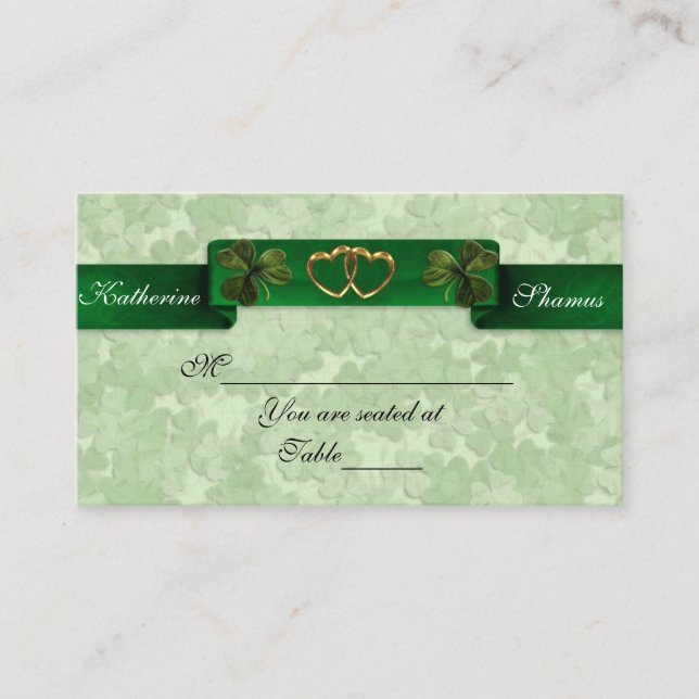 Irish Wedding seating card shamrocks (Front)