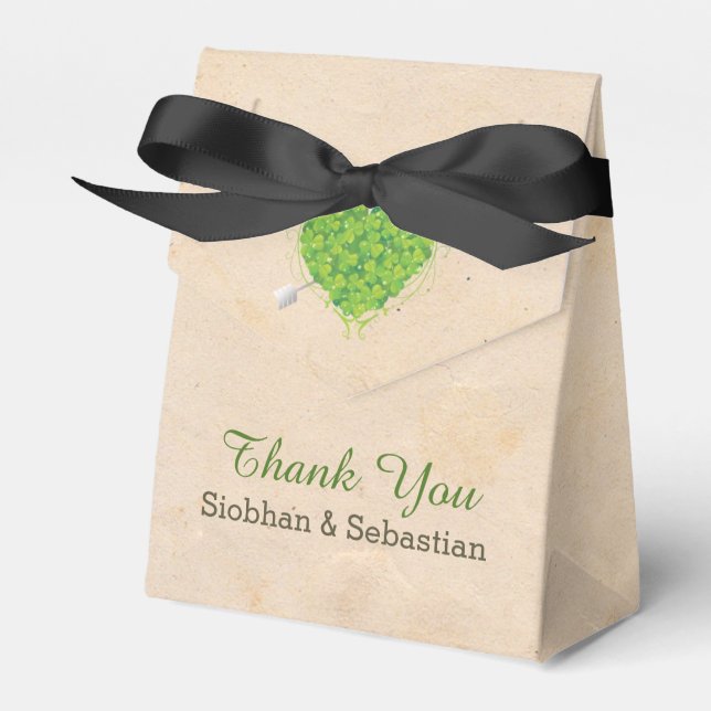 Irish Wedding Shamrock Heart Favour Box (Front Side)