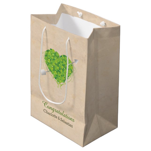 Irish Wedding Shamrock Heart Medium Gift Bag (Front Angled)