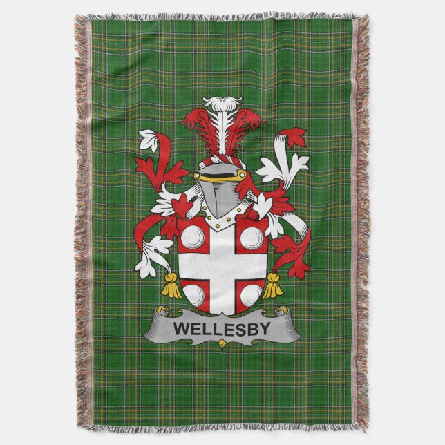  Irish Wellesby Coat of Arms Family Crest Ireland Throw Blanket (Front Vertical)