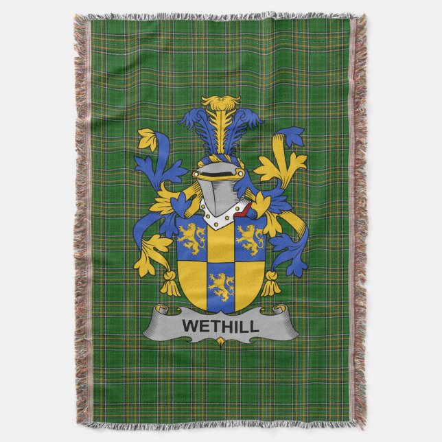  Irish Wethill Coat of Arms Family Crest Ireland Throw Blanket (Front Vertical)