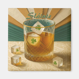 Irish Whiskey Tumbler Shamrock Ice "Sláinte!" Magnet