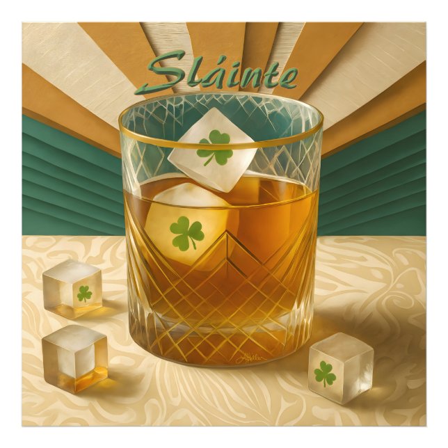 Irish Whiskey Tumbler Shamrock Ice "Sláinte!" Photo Print (Front)