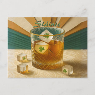 Irish Whiskey Tumbler Shamrock Ice "Sláinte!" Postcard
