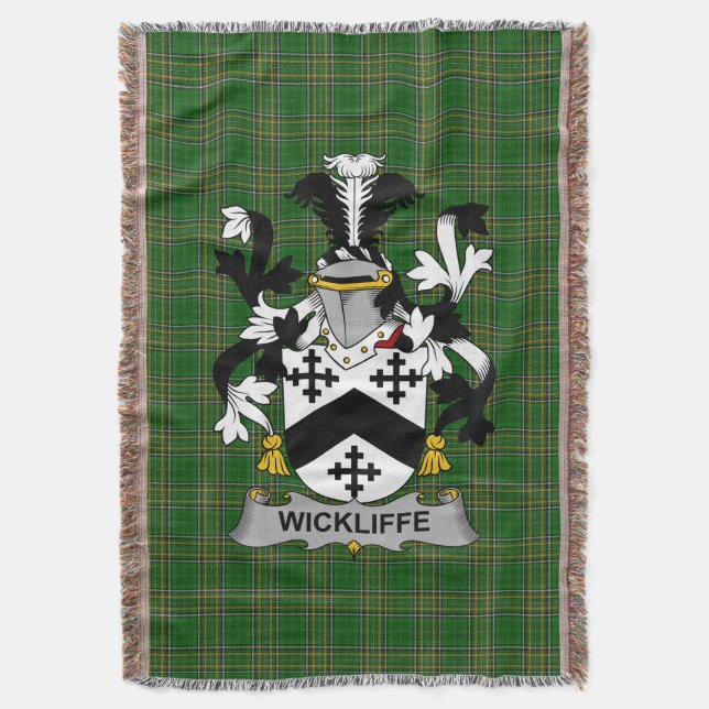  Irish Wickliffe Coat of Arms Family Crest Ireland Throw Blanket (Front Vertical)