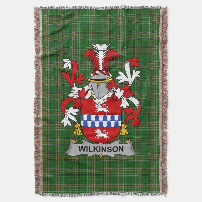  Irish Wilkinson Coat of Arms Family Crest Ireland Throw Blanket (Front Vertical)